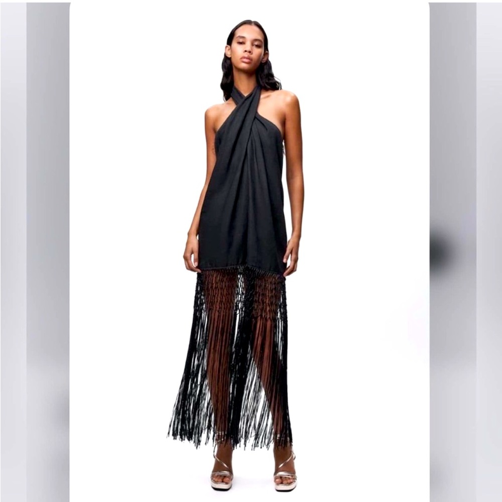 Zara linen dress with fringe size M